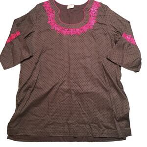 Rungolee Womens Embroidered Embellished Tunic Top Side Slit Brown Pink